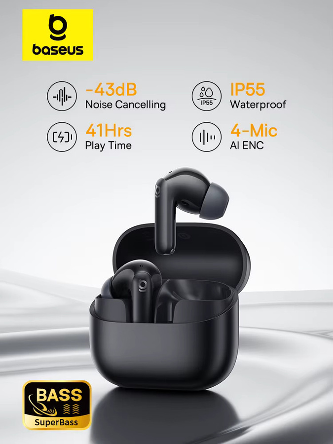 Baseus Bass EP10/BP1 NC True Wireless In-Ear Kopfhörer mit ANC Geräuschunterdrückung, Bluetooth 6.0 und 4 Mikrofonen, Schwarz - Bild 5