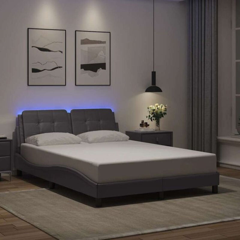 Modernes Polsterbett Zadar von vidaxl in Grau aus Kunstleder und Metall mit LED-Beleuchtung, B/T: 140 x 200 cm - Bild 1