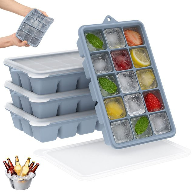 Willstar 4er-Pack Silikon-Eiswürfelformen mit Deckel, 15 Fächer, quadratische Eiswürfelform in Multicolour für Cocktails und Whisky - Bild 1