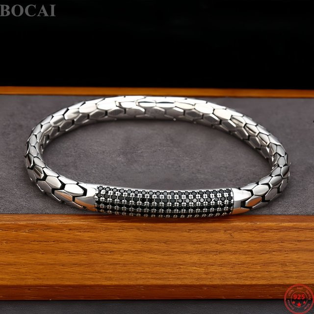 BOCAI Armband, 925 Sterling Silber, Schlangenmuster, Zirkon, Herren - Bild 1