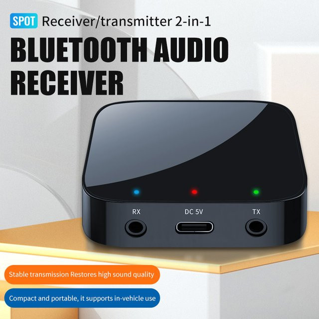 kebidumei 2 in 1 Bluetooth 5.3 Audio Adapter als Sender und Empfänger mit 3,5mm Aux Anschluss in Schwarz - Bild 1