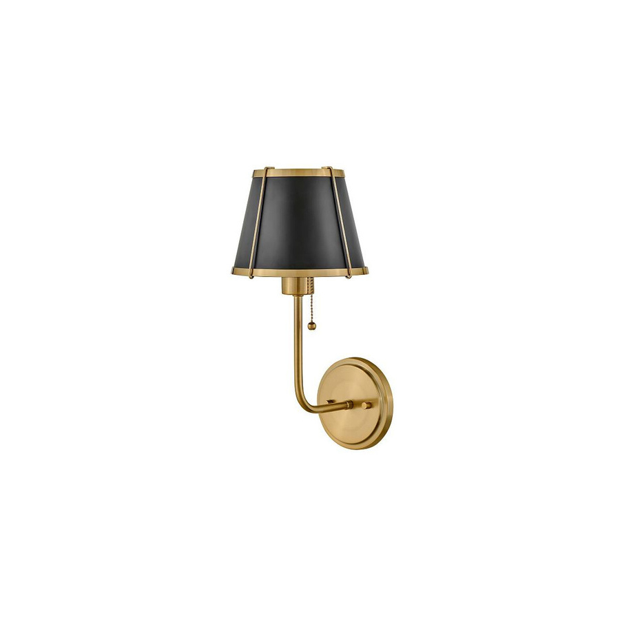 Hinkley Clarke Wandleuchte Messing in Gold/Brass mit Stoffschirm und Zugkette im klassischen Design - Bild 1