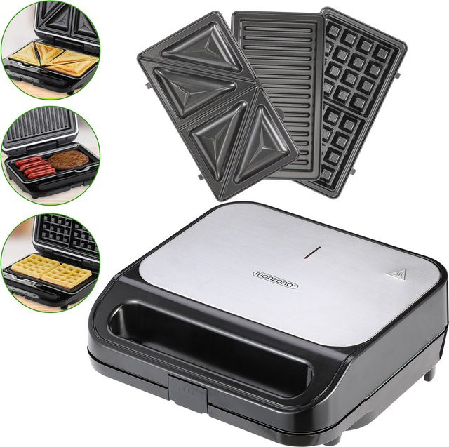 MONZANA Sandwichmaker XXL 3in1 mit 1000W in Schwarz, B/T/H: 25 x 23,5 x 9,5 cm - Bild 1