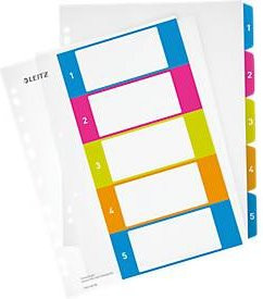 LEITZ Kunststoffregister Wow Zahlen 1-5 A4 Überbreite multicolor PC-beschriftbar - Bild 1