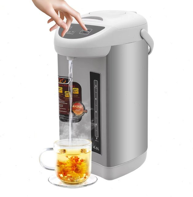 Bymaocar Elektrischer Warmwasserbereiter mit Thermostat, 4l Sofort-Heißwasserspender in Weiß-Grau-Silber - Bild 1