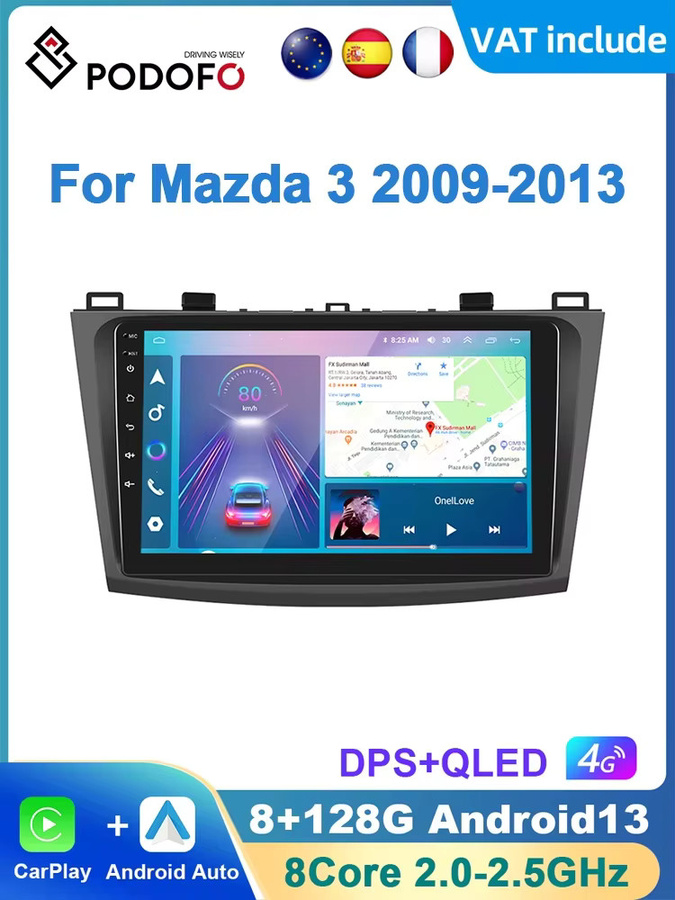 Podofo 9-Zoll Wireless Carplay und Android Auto Autoradio für Mazda 3 2009-2013, 2-DIN Multimedia-Player in Schwarz mit Wi-Fi - Bild 4