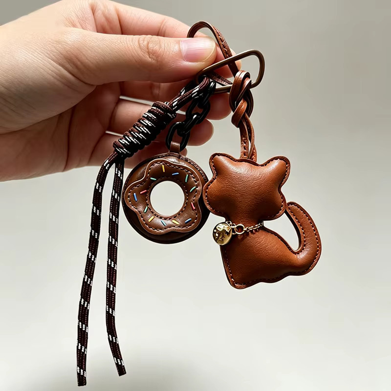Yogodlns Katzen-Taschenanhänger Leder, Donut, Damen - Bild 2
