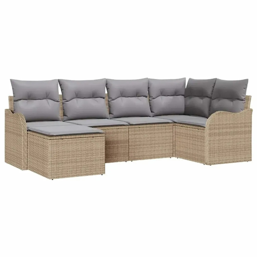vidaXL Garten-Sofa-Set aus Poly Rattan in Beige mit Kissen, 6-teiliges L-Shape Lounge-Set mit UV-beständigen Polstern - Bild 2