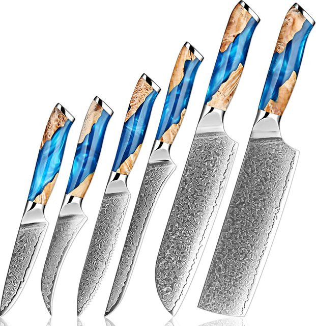 Xituo Japanisches Damaststahl-Küchenmesser-Set mit Harzgriff, 1–6 Stück, bestehend aus Santokumes, Allzweckmessern, Ausbeinmessern, Kochmessern und Obstmessern - Bild 1