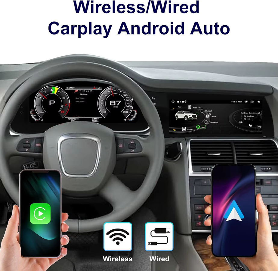 Digitales Kombiinstrument für Audi Q7 4L 2005-2015 mit Android Radio, Wireless CarPlay, GPS und Bluetooth in Schwarz - Bild 3