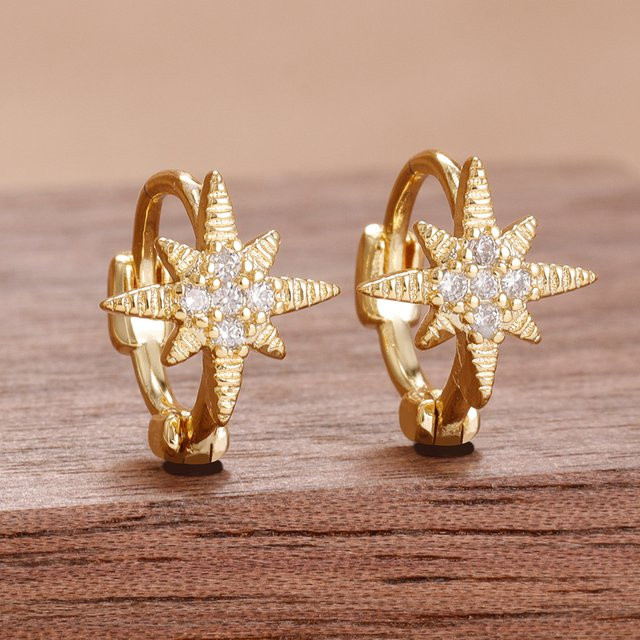 Ohrringe Edelstahl, Zirkonia, Stern, Gold, Damen - Bild 1