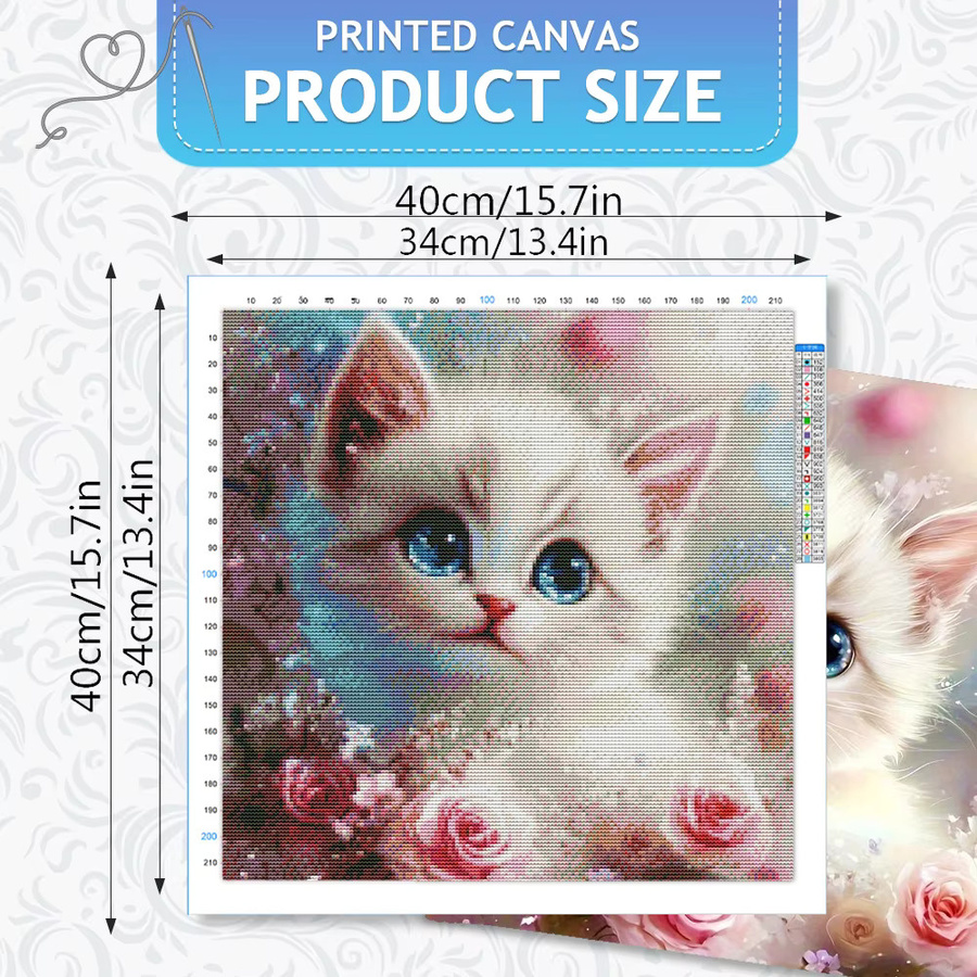 HUACAN 11-teiliges Stickerei-Set mit Katze und Blumen, Kreuzstich-Set für Handarbeit und Wanddekoration, Mehrfarbig, B/B/H: 30 x 30 x 30 cm - Bild 1