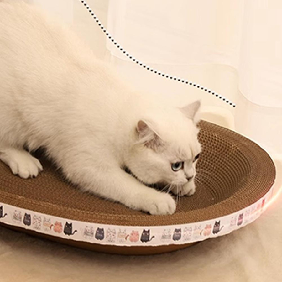 Ovaler Katzenkratzer aus Wellpappe in Khaki oder Braun als Kratzpad und Nest für Wohnungskatzen - Bild 3