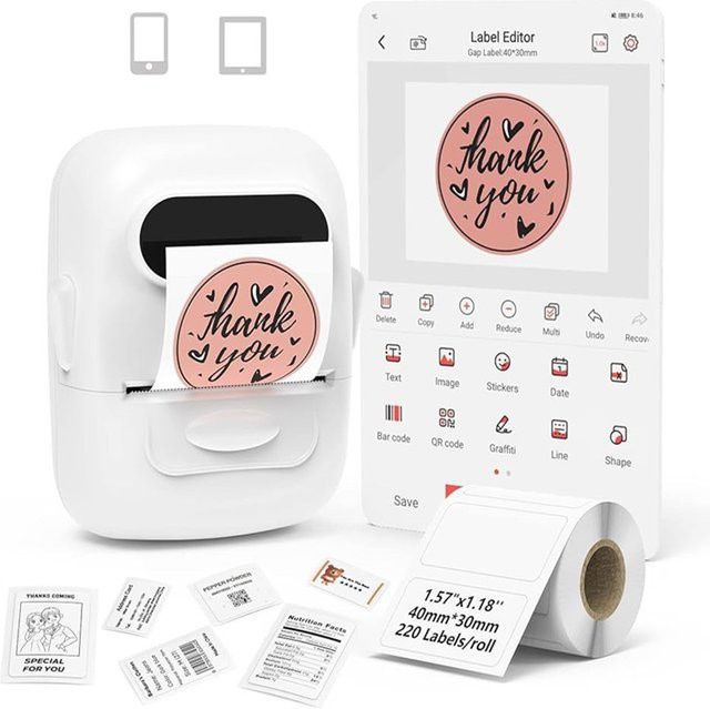 Marklife P50 Drahtloser Bluetooth Thermo-Etikettendrucker in Weiß für selbstklebende Etiketten, Barcodes und QR-Codes - Bild 1