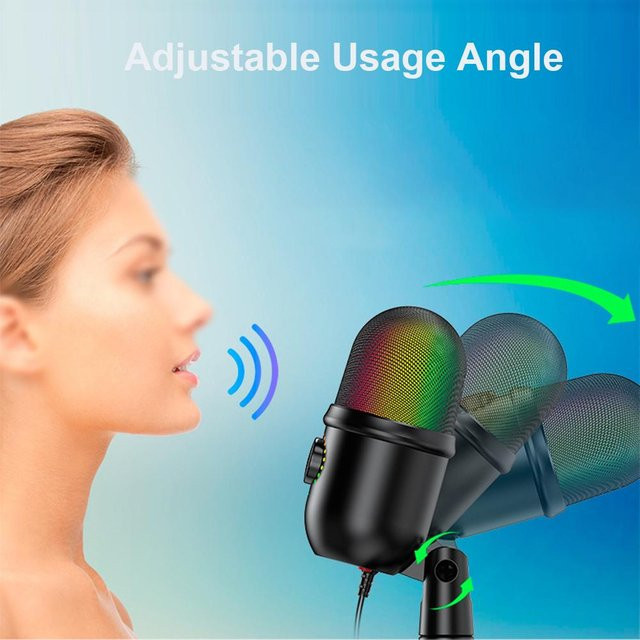 ZuiyouBaby1 RGB USB-Kondensatormikrofon mit Nierencharakteristik und farbiger Beleuchtung in Schwarz/Multicolor inklusive Desktop-Mikrofonständer und Echtzeit-Monitoring - Bild 1