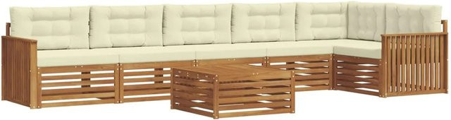 vidaXL Outdoor-Sofagarnitur 7-teilig aus Akazienholz mit Kissen in Natur und Creme - Bild 1