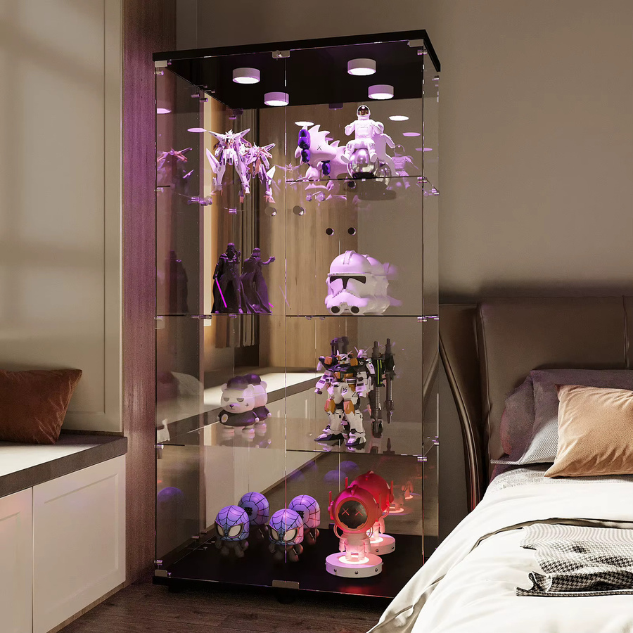 FEEOHOME Glasvitrine stehend mit LED-Beleuchtung, moderne Standvitrine mit 2 Glastüren und Schloss für Wohnzimmer oder Büro - Bild 4