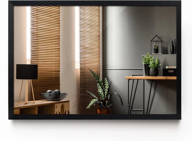 Tulup Rechteckspiegel mit Rahmen in Schwarz, B: 80 cm, H: 60 cm - Bild 1