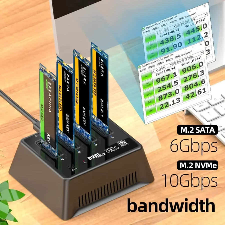MAIWO 4-Bay M.2 NVMe SATA SSD-Gehäuse in Schwarz mit 10Gbps USB 3.2 Gen2 USB-C Dockingstation für M-Key und B+M-Key SSD-Adapter - Bild 2