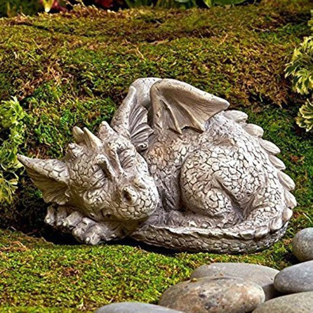 Einzigartige Drachenskulptur aus Kunstharz als Gartenschmuck und Deko-Statue in Grau - Bild 1