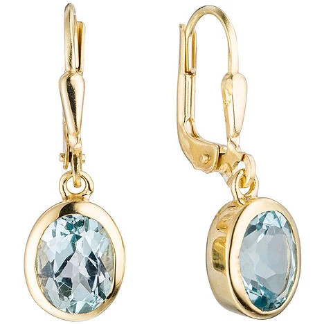 Colfem Ohrringe, 333 Gelbgold, Blautopas, hellblau, oval - Bild 1