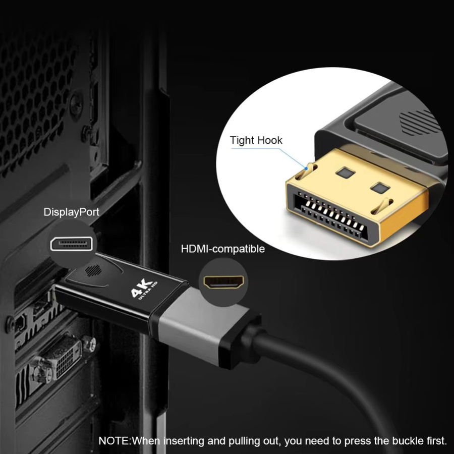 Pzzpss DisplayPort zu HDMI Adapter Kabel in Schwarz für 4K Video und Audio zur Verbindung von PC, Laptop und TV - Bild 3