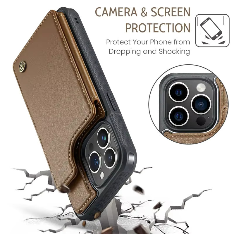 EUCAGR Leder Brieftasche und Telefonhülle mit Kartenhalter und Magnetverschluss für iPhone Modelle in Braun - Bild 5