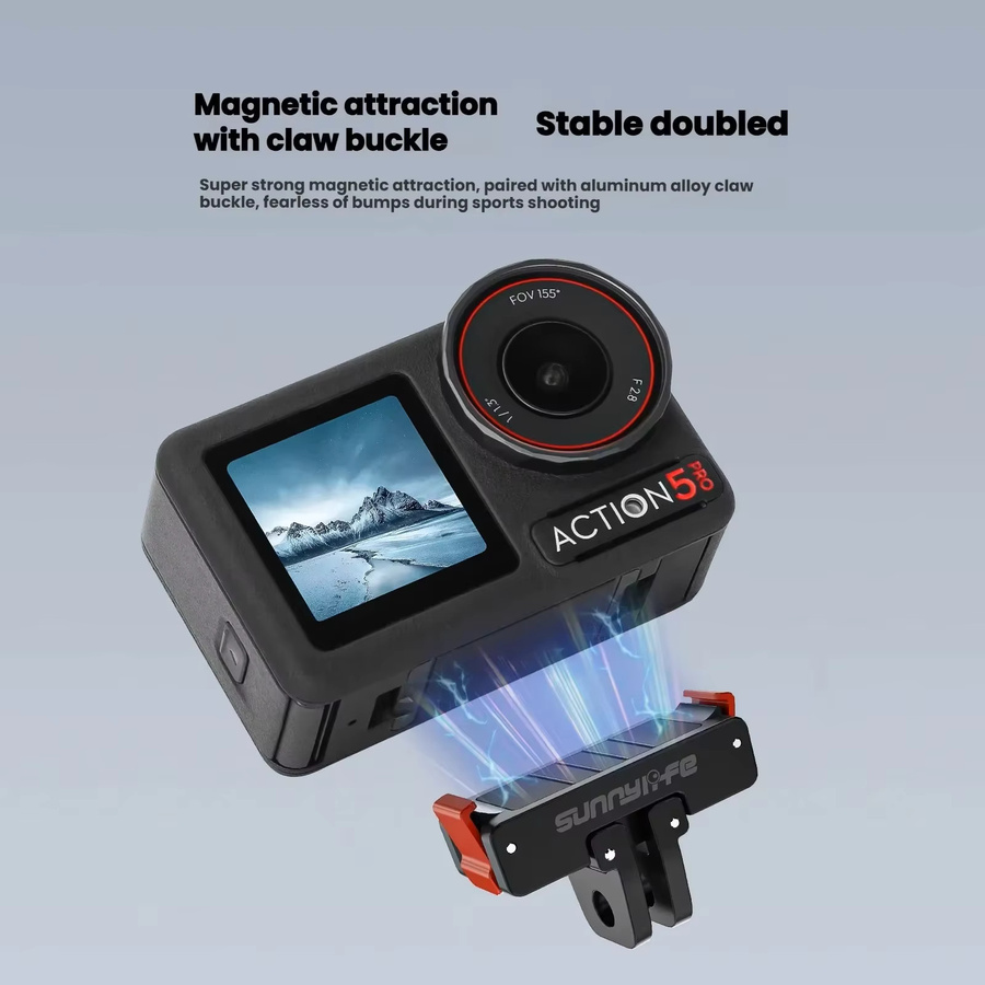 DJI Magnetischer Adapter-Halter für Osmo Action 5 Pro 4 3, Faltbare Schnellverschluss-Halterung und Kamera-Stativ-Adapter, Schwarz - Bild 4