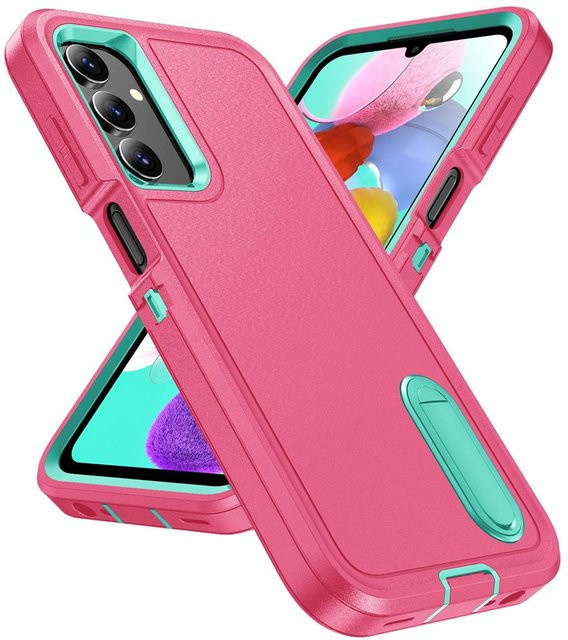 3-in-1 Hybrid Stoßfeste Rüstung Hülle mit mattem Klappständer für Samsung Galaxy S25 S26 S24 Ultra S22 Plus FE A53 A54 A15 A14 A13 A03S in Pink - Bild 1