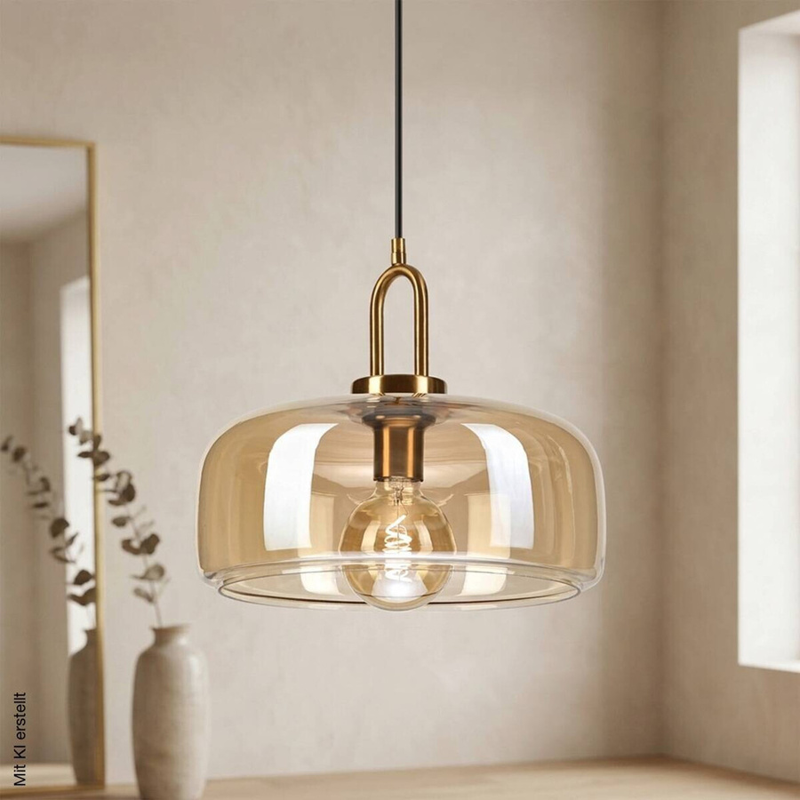 Lamkur Pendelleuchte in Gold mit Glas, B/H/T: 33 x 91 x 33 cm, E27 Fassung - Bild 2