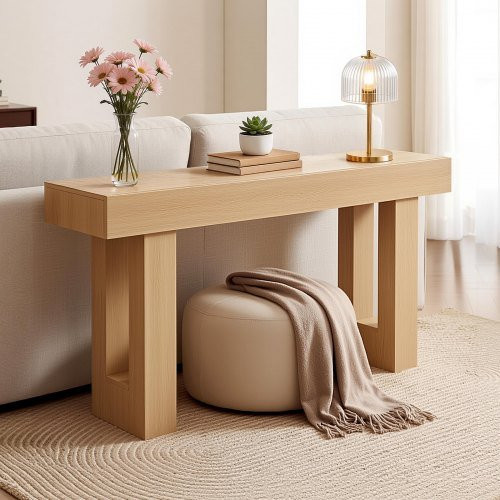 VEVOR Konsolentisch im Farmhouse-Stil aus Spanplatte, schmaler rechteckiger Beistelltisch für Flur, Wohnzimmer und Foyer, Farbe: Braun, B/T/H: 160 x 35 x 85 cm - Bild 1
