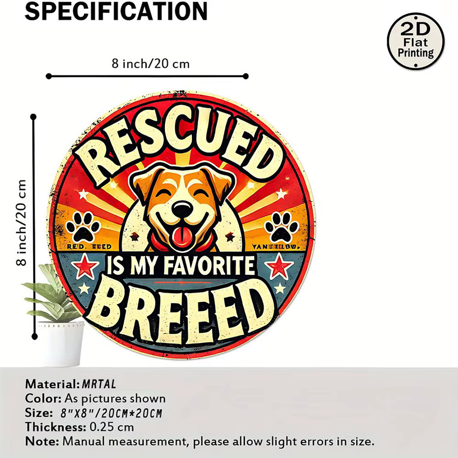 Potdemiel Rundes Metall-Wandblechschild im Vintage-Stil mit Hundedesign Rescue Dogs Are My Favorite Breed, Durchmesser: 20 cm - Bild 6