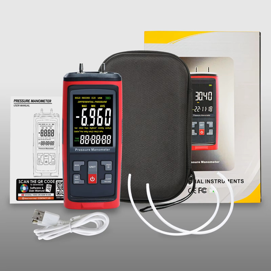 Digitales Differenzmanometer GAIN EXPRESS Luftdruckmesser U-Typ in Rot mit ±50 KPa Messbereich für pneumatische Kompressorventile und Tanks - Bild 3