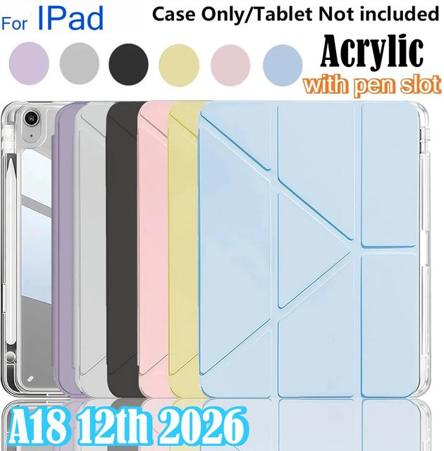 Transparente Acryl-Hülle mit PU Y-Fold Cover für Apple iPad Pro, Air und Mini in Transparent und Gelb - Bild 1