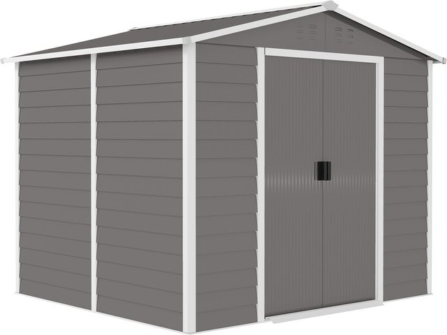 Outsunny Gartenhaus mit Pultdach und Schiebetür aus verzinktem Stahl, Hellgrau, H x B x T: 198 x 240 x 206 cm - Bild 1