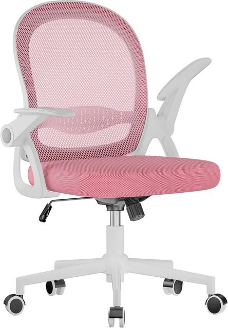 Rattantree Ergonomischer Drehstuhl mit Netzrücken und Klapparmlehnen in Rosa - Bild 1