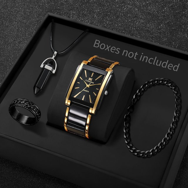 yolako Schmuck-Set, Armbanduhr, Quarz, Edelstahl, Bicolor, Schwarz, Herren - Bild 1