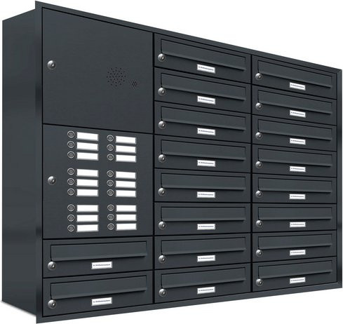 AL Briefkasten-System für 18 Parteien zur Unterputzmontage, grau, B/H/T: 153,422 x 96,0 x 27,5 cm - Bild 1