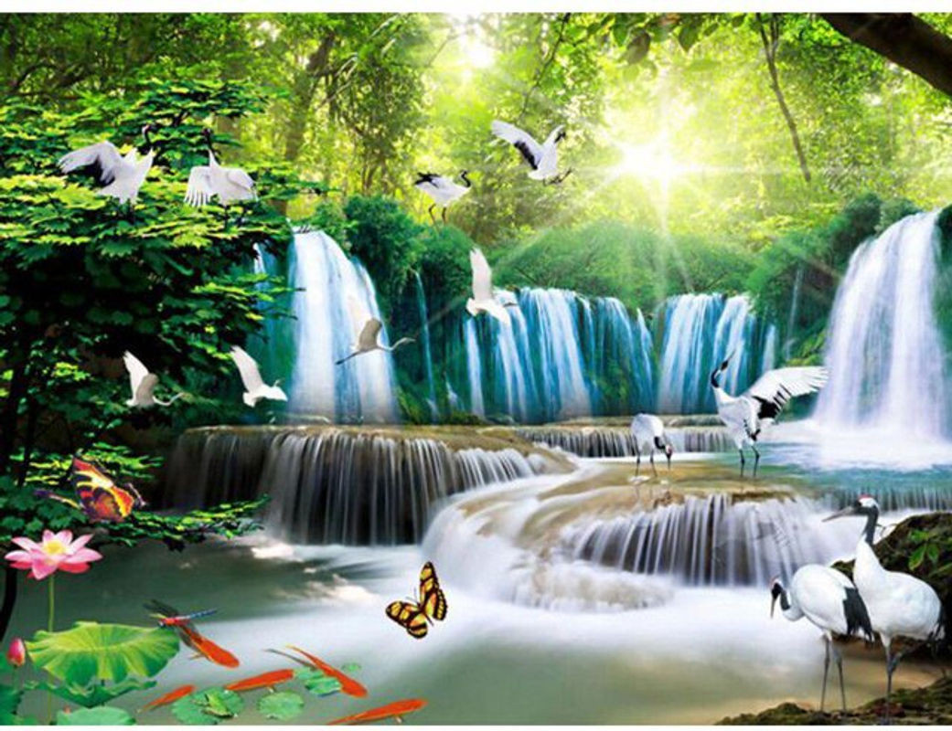 FIYO Diamond Painting Set Landschaft Wasserfall als DIY Strassmalerei für dich, mehrfarbig, B x H: 30 x 20 cm - Bild 1