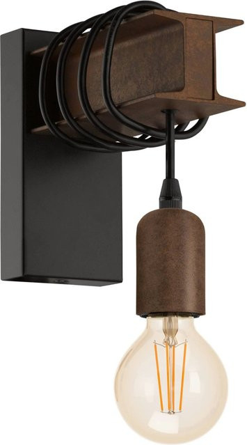 Eglo Wandleuchte Townshend 4 Schwarz-Braun, 1-flammig im Vintage- und Industrialstil, E27 - Bild 1