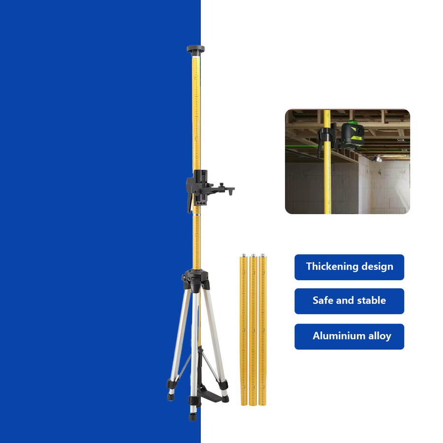 Laser-Nivellierstativ-Stange mit Feineinstellkopf und Teleskop-Verlängerung, 3,6 m Höhe, Gelb, mit 1/4" & 5/8" Gewinde für Rotationslinienlaser - Bild 5