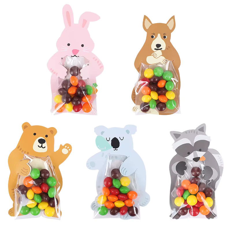 10 Stück ZQCXLD Cartoon Tier Süßigkeiten Taschen aus Papier in Mehrfarbig für Kindergeburtstag und Baby Shower als kreative Geschenktüten mit Kaninchen und Bär - Bild 2