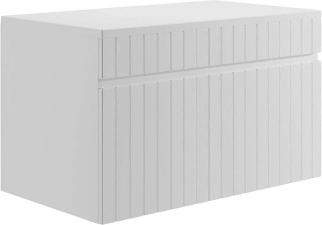 Waschbeckenunterschrank Vente-unique Satara in Weiß mit gerippter Oberfläche, Breite: 80 cm - Bild 1