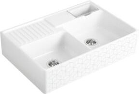 Villeroy & Boch Spülstein Doppelbecken aus Keramik in Weiß mit Mosaik-Design - Bild 1