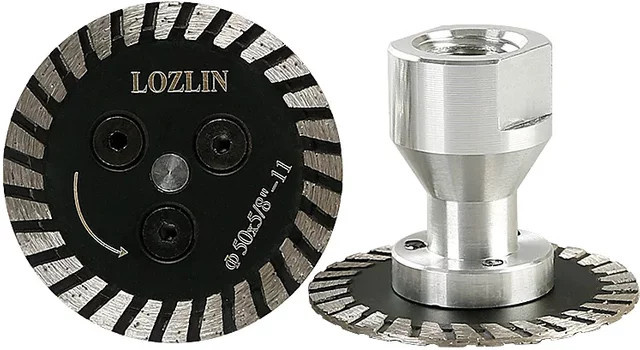 LOZLIN Diamant-Sägblatt Silber mit Gewinde 5/8-11 und abnehmbarem Flansch für Granit, Marmor, Stein und Beton, Durchmesser: 50 mm - Bild 1