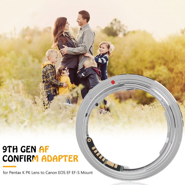 AF-Bestätigungsadapter der 9. Generation in Silber für Canon EOS und Pentax K PK mit Infinity-Fokus-Unterstützung und Metall-Kamerahalterung - Bild 1