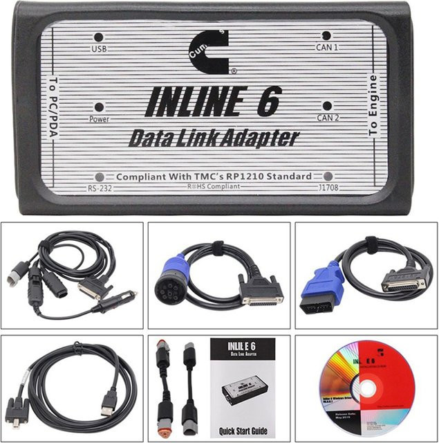 YIQIXIN Diagnosetool für INLINE 6 V8.7 V7.62 Heavy Duty Truck Kabelscanner in Schwarz mit Unterstützung für SAE J1708/J1587 und J1939/CAN OBD2 - Bild 1
