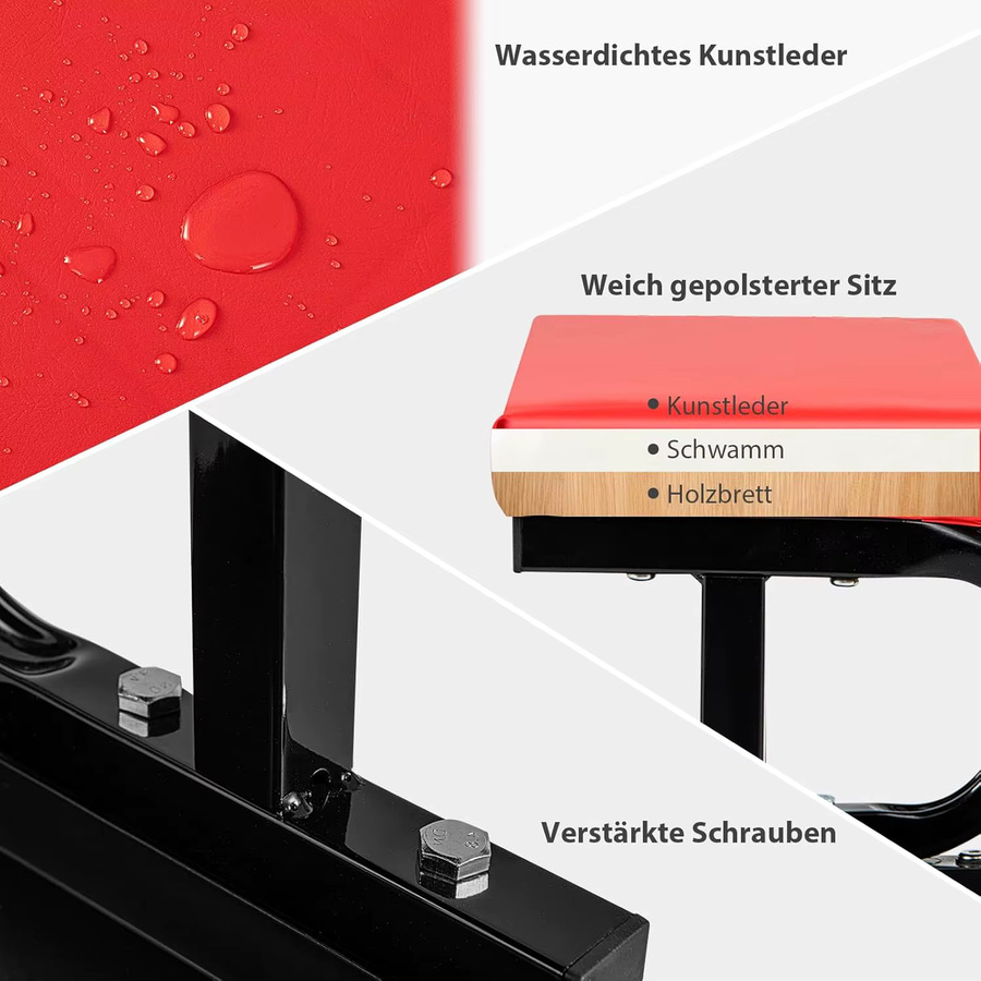 GOFLAME Werkstattsessel mit Rollen und Regal in Rot, Belastbarkeit 150 kg, B/T/H: 38,0 x 36,0 cm - Bild 4