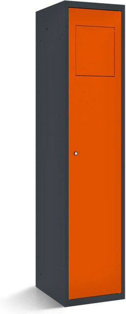 rotstahl Wäschesammelschrank mit Einwurfklappe in Orange und anthrazitgrauem Korpus, B/T/H: 40 x 50 x 180 cm - Bild 1