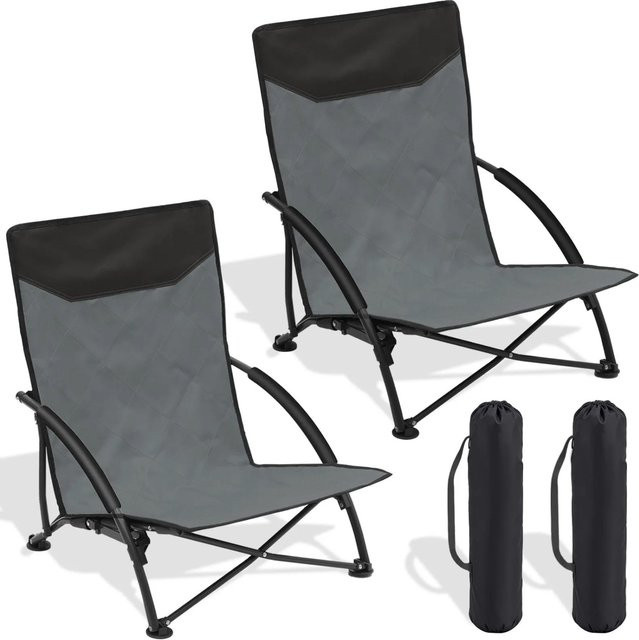 2er Set Sekey Klappstühle Campingstühle mit gepolsterten Armlehnen in Grau aus UV-beständigem Polyester und pulverbeschichtetem Stahl - Bild 1